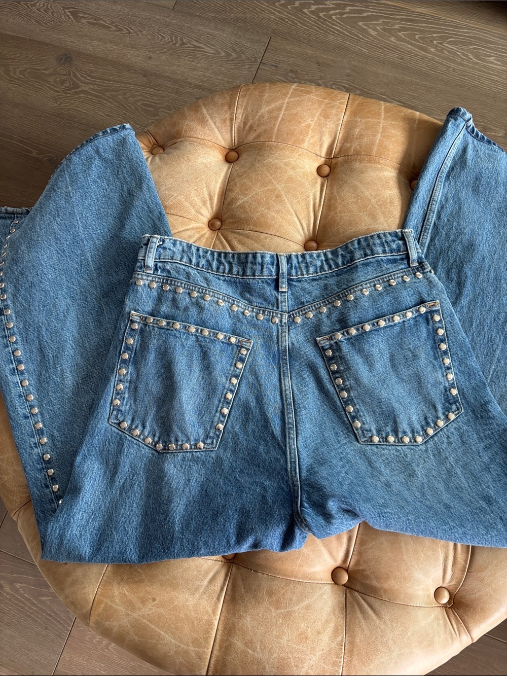 Reformation Cary High Rise Slouchy Wide Leg Studded Jeans size 31 - Picture 8 of 11